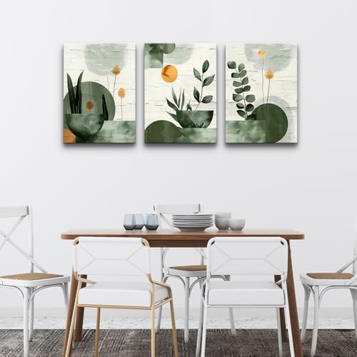 TTHYUEWS Boho Wall Art For Bedroom Canvas Wall Decor For Living Room Office Abstract Decorations Plant Wall Paintings Geometry Pictures Artwork Modern Bathroom Home Decor Ready To Hang 3 Piece - color: Boho Abstract Pictures, size: 12x16inches*3pcs