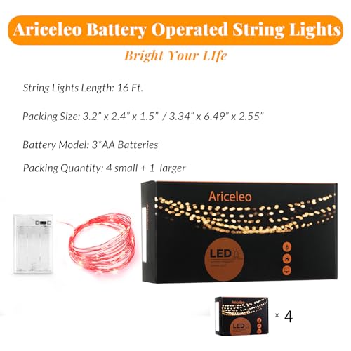 Ariceleo Led Fairy Lights Battery Operated, 4 Packs Mini Battery Powered Copper Wire Starry Fairy Lights for Bedroom, Christmas, Parties, Wedding, Centerpiece, Decoration (5m/16ft Red) - color: Red, size: 4 Pack