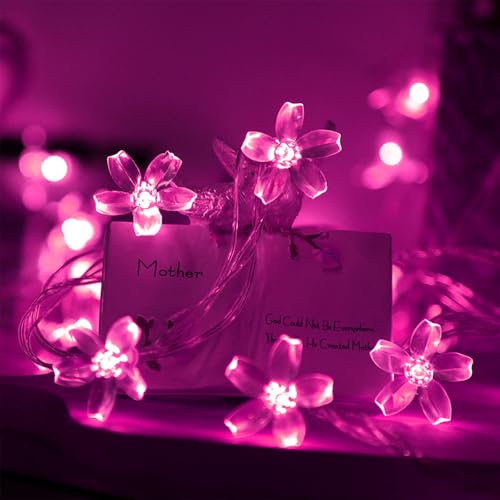 Pink Cherry Blossom Fairy Flower Lights, USB/Battery Operated Floral Lamp | Decorative Flower String Lights For Bedroom,Christmas, Easter, Wedding, Party, Birthday, Valentine'S Day Indoor Outdoor Decor - color: 10ft Pink Flower Lights
