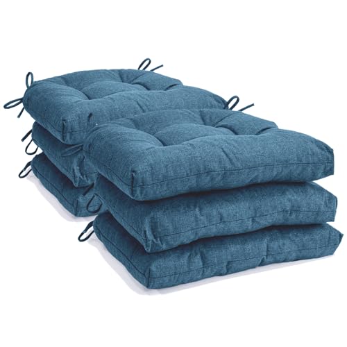 Chair Cushions for Dining Chairs Set of 6, Non Slip Indoor Kitchen Chair Cushions with Ties, Tufted Memory Foam Seat Chair Pads, 17" x 16" x 3", Blue - color: Blue, size: Pack of 6