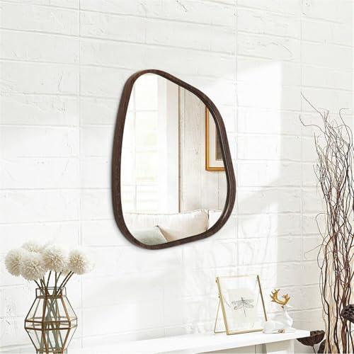 Irregular Wooden Framed Wall Mirror Modern Oval Asymmetrical Unique Hanging Mirror Artistic Wavy Mirror Decor Bathroom Vanity Bedroom Living Room Entryway Hallway Large Brown16 x12 - color: Brown, size: 16"L x 12"W