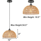 12" Rattan Pendant Light, Boho Dome Woven Hanging Light Fixture, Adjustable Height Natural Style Ceiling Lamp for Kitchen Island, Dining Room, Entryway, Bedroom, Hallway, EH61760P1