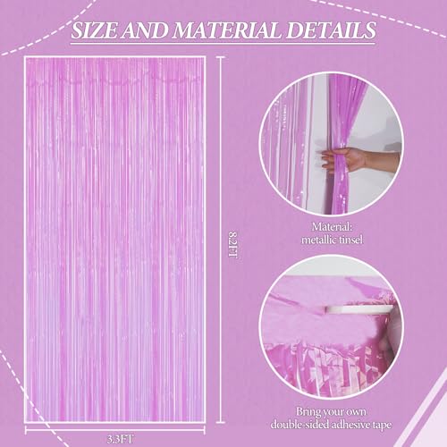 DECOCKRAT 3 Pack Foil Fringe Backdrop - Pastel Purple Shiny Tinsel Curtains for Party Decoration/Photo Booth Props - 3.3x8.2 FT Metallic Foil Backdrop for Birthday, Wedding, Graduation, Christmas. - color: Pastel Purple