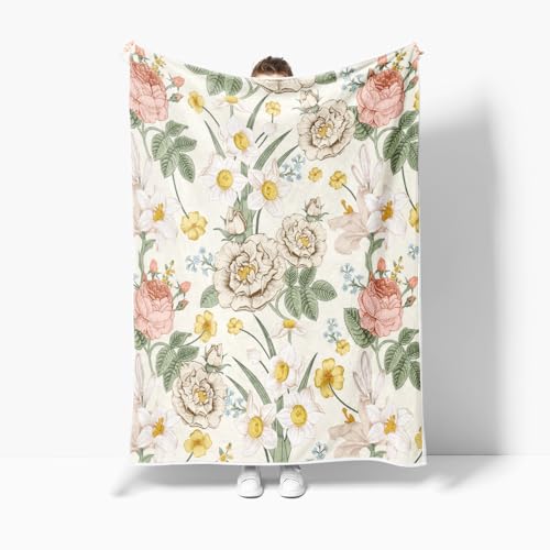 Botanical Floral Blankets Wildflowers Floral Throw Blanket, Soft, Flannel, Warm, Spring Flowers Throw Blankets, Boho Flowers Aesthetic Bed Throws for Couch Bedroom Living Room 50X60 Inch - color: Multicolor, size: 50 X 60