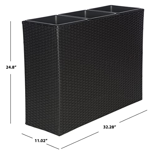 SAFAVIEH Outdoor - Rita Black Wicker 3-Tier Plant Stand with Baskets, Vertical Flower Rack Planter Shelf for Patio, Balcony, Garden, 32.28"W x 11.02"D x 24.8"H (PAT7705A) - color: Black