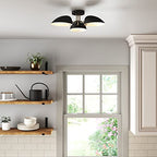 Nathan James Argo Semi Mount Flush Ceiling Light, 3-Lights Modern Retro Lighting with Black Rounded Shades for Hallway, Dining Room and Bedroom, Brass Gold/Black - color: Brass Gold/Black, size: 1