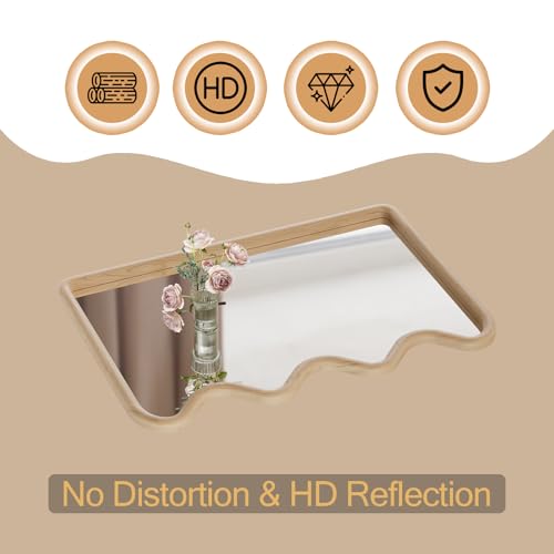ULIKE Wavy Mirror for Wall, Rustic Wood Mirror for Bathroom Vanity, 24x36 Wooden Wall Mirrors Decorative for Bedroom, Living Room, Entryway, Natural - color: Wavy Wood