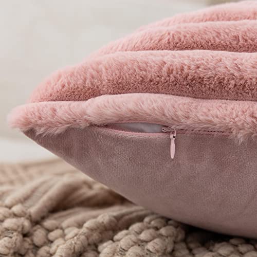 ZLINA Set of 2 Baby Pink Faux Fur Decorative Throw Pillow Covers Fluffy Striped Pillowcase Cushion Covers 24 x 24 Inch Decor Sofa Couch Bedroom - color: Baby Pink, size: 24" x 24" (Pack of 2)