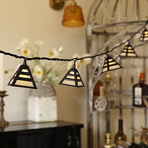Vigdur Lantern String Lights, Black Decorative String Lights Plug in with 10 Plastic Lamp Shades, Connectable Moroccan Decoration Light for Home Holiday Party Decorations(9.84FT) - color: Pyramid Lantern