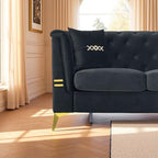 KEIKI 82" Oversized Luxury Velvet Chesterfield Sofa with 2 Pillows, Deep Button Tufted Backrest, Modern Style Gold Metal Accents 3-Seater Couch, Easy Assembly, for Living Room, Apartment, Black - color: Black, size: 82"