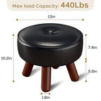 oakvivo 13in Small Foot Stool Ottoman, Round Faux Leather Foot Rest, Footstool Ottomans with Rubber Legs Under Desk, Footrest for Couch, Living Room, Bedroom, Office, 13''L x 13''W x 10.2''H, Black - color: Black