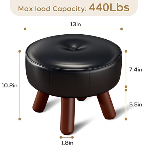 oakvivo 13in Small Foot Stool Ottoman, Round Faux Leather Foot Rest, Footstool Ottomans with Rubber Legs Under Desk, Footrest for Couch, Living Room, Bedroom, Office, 13''L x 13''W x 10.2''H, Black - color: Black