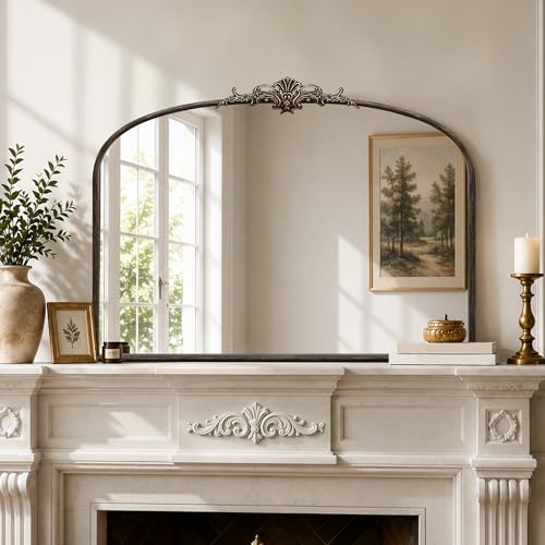 Besdomus Vintage Arched Black Mirror: 40"x29" French Large Arch Antique Wall Vanity Mirror - Decorative Baroque Traditional Ornate for Entryway/Bedroom/Fireplace/Bathroom- Ideal for Home Renovations - color: Black, size: 29"L x 40"W