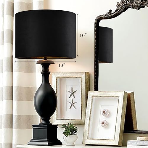 GO&SO Black Velvet Lamp Shades Set of 2 Medium Drum Lampshades -13" Top x 13" Bottom x 10" High(Spider) Traditional Fabric Lamp Shade for Table Lamps - Replacement Lampshade - Assembly Required - color: black--2, size: 13*13*10 inch-2 Pack