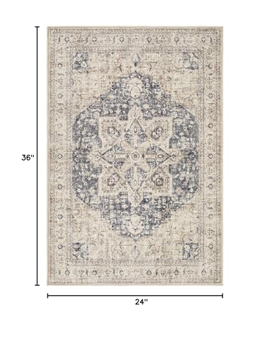 Tortania Area Rug 2x3 Doormat - Washable Vintage Oriental Farmhouse Soft Thin Indoor Carpet for Living Room Bedroom Hallway Entryway Kitchen - Cream/Blue - color: Cream/Blue, size: 2' x 3' (Rectangular)