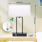 3-Way Dimmable Touch Control Table Lamp with 2 USB Ports and AC Power Outlet Modern Bedside Nightstand Lamp Fabric Shade and Metal Base for Guestroom Bedroom Living Room Hotel LED Bulb Included White - color: White