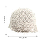 Hand Woven Pillowcase Round Shape Pillow Cover with Tassel Macrame for Bed Couch Car Home Decor Cream, Macrame Pillow Cover