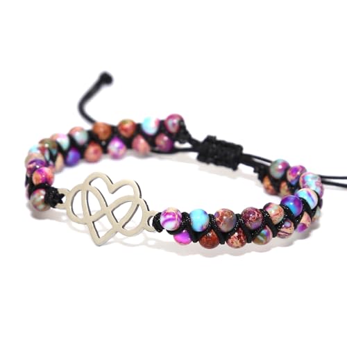 Women Boho Wrap Bracelet,Handmade Natural Stone Crystal Emperor Beads Heart Bracelet, Fashion Bohemian Jewelry Gift for Women - color: Double Heart