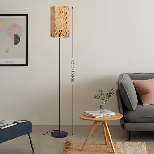 Ruiever Floor Lamp for Living Room,Farmhouse Floor lamp,Modern Standing lamp with Hand-Worked Rattan Shade (Square Shade-3 Color Blub) - style: Square Shade-3 color Blub