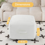 MeMoreCool Square Stuffed Pouf Ottoman Foot Rest, Floor Pouf Foot Stool with Foam Chunk Filling, Soft Stuffed Ottoman Footrest for Living Room, Off-White - color: Striped Off-white