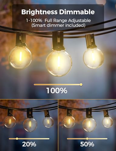 XMCOSY+ Patio Lights, Smart 50Ft Outdoor String Lights with 25 Dimmable G40 Globe Bulbs, APP Control, Work with Alexa, Connectable Waterproof LED Outdoor Light - size: 50FT(25 Sockets)+Smart Controller