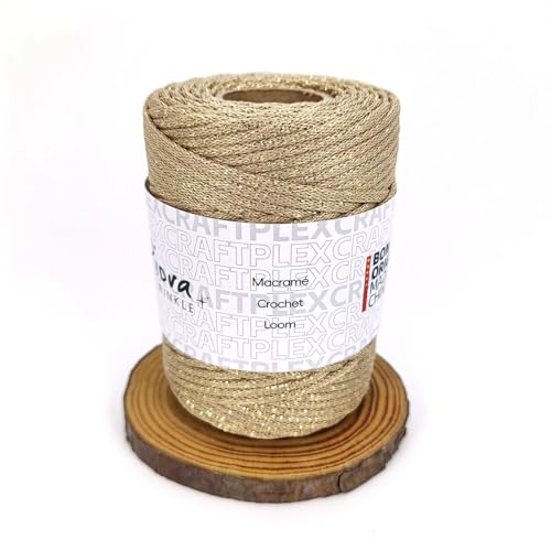 3mm Sparkle Polyester Macramé Cord - 150g/66yds Metallic Glitter Braided Cord for Crocheting Bags, Baskets, Macramé Plant Hangers & DIY Crafts, Machine Washable (2#Beige Gold) - color: 2#beige Gold