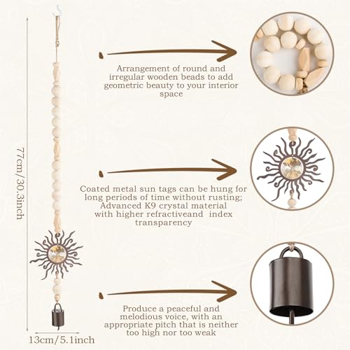 Wooden Wind Chimes with Suncatcher, Boho Hanging Windchimes Sun Catcher Home Decor, and Clear Crystal Prism - Suitable as a Gift for Mom and Women, Rainbow Maker for Windows, Porches, and Patios