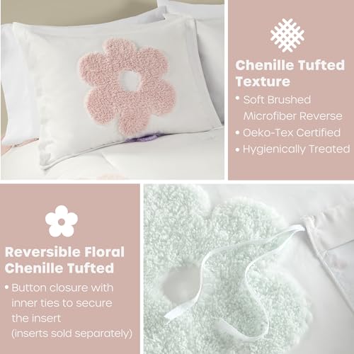 Intelligent Design Kids Twin Duvet Cover Set for Girls, Tufted Chenille Floral Duvet Set Twin, Lightweight Polka Dot Duvet Reversible Bedding Cover, Sham, Pillow, Gracie, White/Purple 3 Piece - color: White/Purple, size: Twin