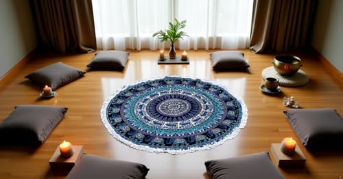 Round Beach Tapestry Mandala Boho Hippie Blanket Indian Cotton Bohemian Large Table Cloth Home Decor Yoga Mat Meditation Picnic Rug Hawaii Sunproof Throw Hippy Boho Gypsy Tablecloth Shawl Roundie (42 - color: Green And Black, size: 42"L x 42"W