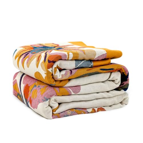 LUTBM Boho Throw Blanket for Couch 100% Cotton Soft Breathable Butterfly and Floral Embroidery Summer Throw Blanket,50"x60" All Season Reversible Throws for Sofa Chair Bohemian Decor for Livingroom - color: Boho-floral-h, size: 50"×60"
