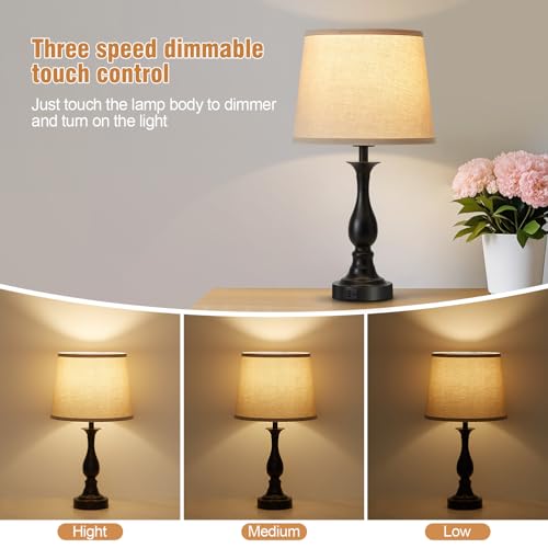 Bedside Table Lamp Touch Control Bedroom Lamps with USB A and C Charging Port 3 Way Dimmable Touch Lamps for Nightstand Living Room Bedroom Dorm Home Office Reading, Set of 2 - color: Black