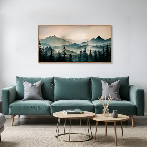 HPNIUB Large Green Mountain Framed Canvas Wall Art,Foggy Forest Wall Decor,Modern Watercolor Boho Pine Tree Wall Painting,Nature Mountains Landscape Art Print for Living Room,Bedroom,Office-20 x40 - color: Green Mountain Wall Art, size: 40"L x 20"W
