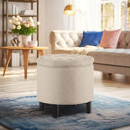 BELLEZE Modern Button Tufted Accent Storage Ottoman, Small Upholstered Circle Pouf Footstool with Lift Top, for Bedroom, Living Room or Vanity, 17-3/4" Round - Lexington (Beige) - color: Beige