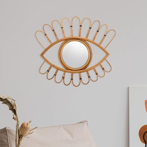 TOYANDONA Rattan Wall Mirror Decorative Woven Vanity Mirror 48x39cm Handwoven Boho Style for Bedroom Entryway Home Décor