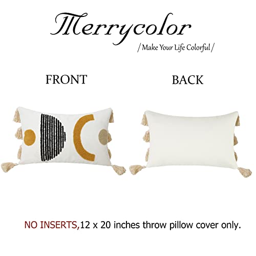 Merrycolor Boho Lumbar Throw Pillow Cover 12x20 Bohemian Tufted Decorative Pillow Covers with Tassels Mid Century Modern Aesthetic Throw Pillow Case for Couch Sofa Bedroom Living Room - color: Geometric, size: 20" x 12" (Pack of 1)