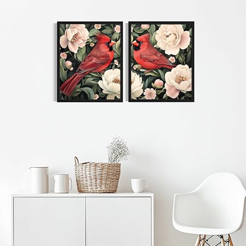 Red Cardinals William Morris Wall Art Poster Prints, Vintage Flowers Tapestry, Floral Decor for Living Room, Bedroom, Office, Bathroom AA12 (Red Cardinals, 8 x 10 inches (2 Panels), Unframed) - color: Red Cardinals, size: 8 x 10 inches (2 Panels)