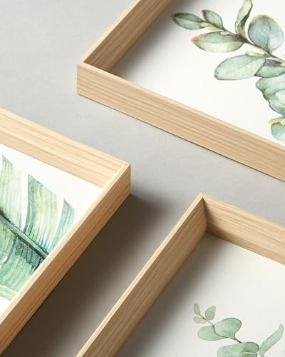 Framed Wall Art,Minimalist Botanical Canvas Wall Art for Living Room,12x16in Plant Wood High-Framed Design Flower Green Eucalyptus Leaf Artworks Prints Poster for Bathroom,Bedroom Set of 3 - color: Flower, size: 16"L x 12"W