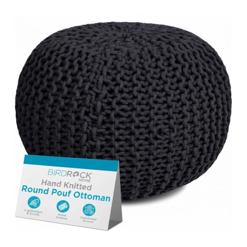 BIRDROCK HOME Round Pouf Ottoman Foot Rest - 18.5”x18.5”x15” Boho Compact Comfortable Soft Cotton Braided Foot Stool with Bean Bag Filling for Living Room, Bedroom, or Nursery (Charcoal Gray) - color: Charcoal Gray