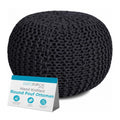 BIRDROCK HOME Round Pouf Ottoman Foot Rest - 18.5”x18.5”x15” Boho Compact Comfortable Soft Cotton Braided Foot Stool with Bean Bag Filling for Living Room, Bedroom, or Nursery (Charcoal Gray) - color: Charcoal Gray