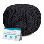 BIRDROCK HOME Round Pouf Ottoman Foot Rest - 18.5”x18.5”x15” Boho Compact Comfortable Soft Cotton Braided Foot Stool with Bean Bag Filling for Living Room, Bedroom, or Nursery (Charcoal Gray) - color: Charcoal Gray
