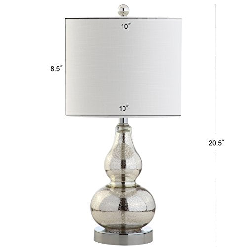 JONATHAN Y 20.5" Mercury Silver Glass Table Lamp, Modern Gourd Bedside Nightstand Lamp for Bedroom, Living Room, White Linen Shade, LED Bulb Included (JYL1028C) - color: Mercury Silver, size: Single