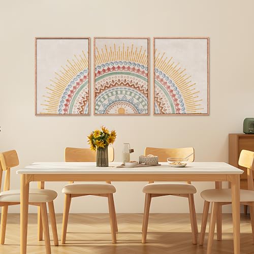 HPINUB Boho Sun Framed Canvas Wall Art Set, Mid-Century Modern Wall Decor, Minimalism Bohemian Wall Painting, Abstract Geometric Pattern Art Print for Living Room, Bedroom, Office - 24"x36"x3 - color: Boho Sun Wall Art, size: 24"L x 36"W