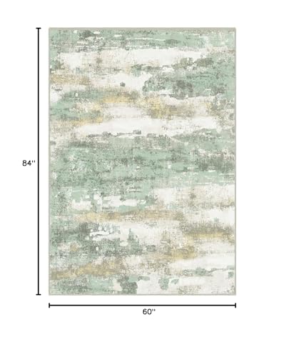 BEIMO Area Rugs 5x7 for Living Room Bedroom, Modern Abstract Machine Washable Large Light Green Rug Soft Rug, Low Pile Floor Carpet with Non Slip Backing for Dining Room - color: Light Green/Cream, size: 5' x 7' (Rectangular)