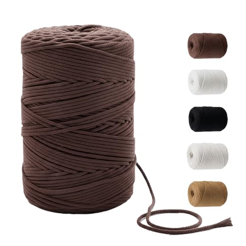 220 Yards Macrame Cord 4 Strand Twisted Recycled Cotton 4mm Brown String for Crafts Wall Hangings Plant Hangers DIY Knitting Macrame Supplies - color: Brown, size: 4mmx220Yards