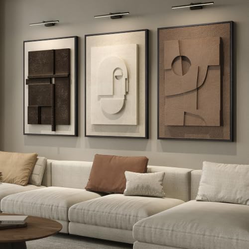 Framed Abstract 3D Textured Wall Art for Living Room, 3 Piece Modern Neutral Artwork for Walls, Brown White Geometric Sandstone Textured Painting for Bedroom, Home Office Decor-Total Size 30x60 Inch - color: Black White Brown, size: 20"w X 30"h X 3pcs