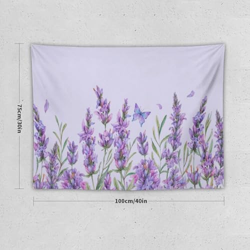 HZOHNAGO Lavender Flower Tapestry Watercolor Purple Floral Butterfly Pattern Printed Wall Tapestry Wall Hanging for Bedroom Living Room Dorm 40" W x 30" H - color: Lavender-10, size: 40"L x 30"W