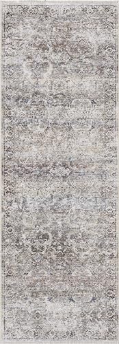 Hauteloom Wentworth Hallway, Kitchen Machine Washable Runner Rug - Floral Distressed Border Medallion Faded - Traditional Oriental Transitional Vintage - Olive, Green, Cream, Gray, Beige - 2'7" x 7'3" - color: Olive, Green, Cream / Holli, size: 2'7" x 7'3