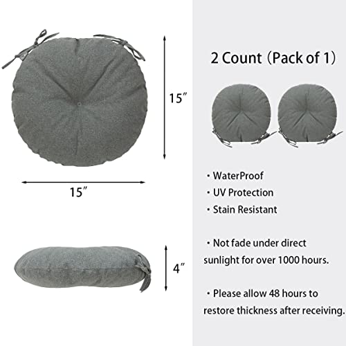 Bistro Chair Cushions 15 inch,Set of 2,Tufted Round Chair Cushions with Ties,15"x15"x4",Water Resistant Round Seat Cushion for Barstool Chairs,Patio Garden Kitchen Outdoor Furniture(Dark gray) - color: Dark Gray, size: 15"x15"