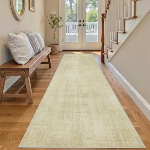 Joydeco Washable Runner Rug, 2'6" x 8' Classic,Beige | Non-Slip Foldable Low Pile Water Resistant for Kitchen Entryway Laundry Bedroom - color: Beige, size: 2' x 8' (Rectangular)