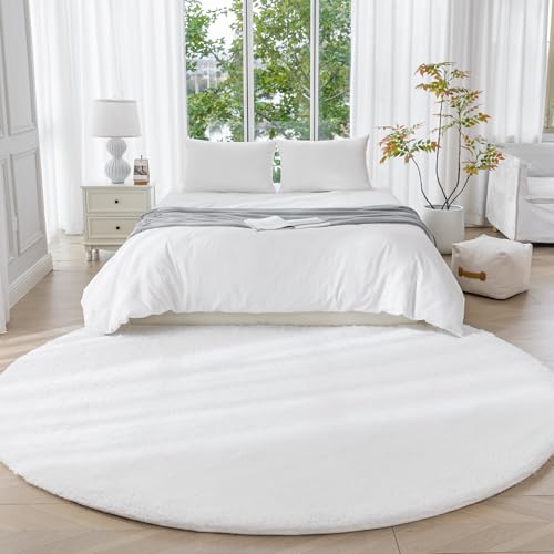 Amazon Basics Fluffy Washable Round Area Rug, Circle Shaggy Carpet for Living Room, Bedroom, Nursery, 6'R, Cream - color: Cream, size: 6' (Round)
